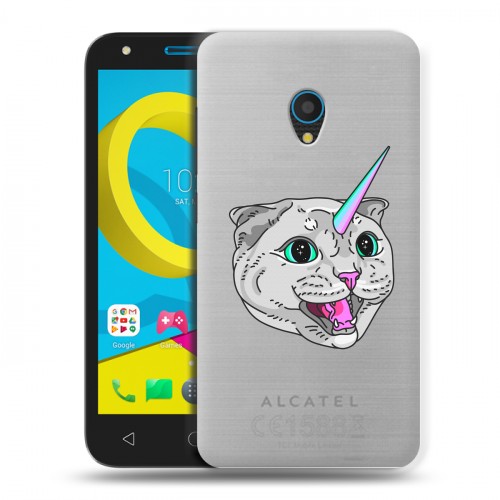 Полупрозрачный дизайнерский пластиковый чехол для Alcatel U5 Прозрачные кошки