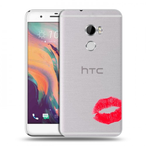 Полупрозрачный дизайнерский пластиковый чехол для HTC One X10 Прозрачные поцелуи