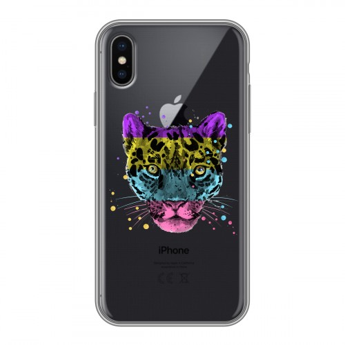 Дизайнерский силиконовый чехол для Iphone x10 Прозрачные леопарды