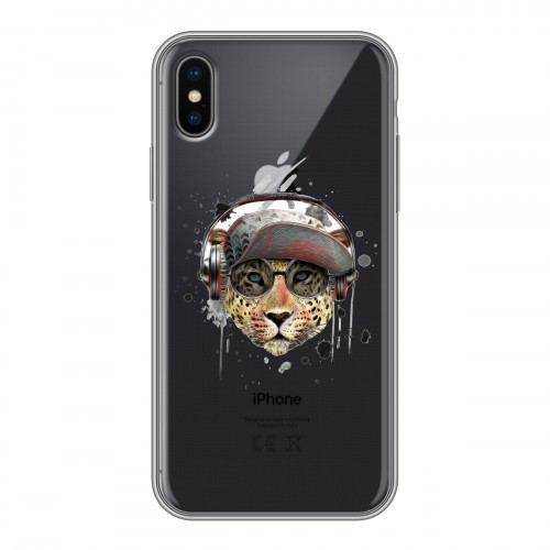 Дизайнерский силиконовый чехол для Iphone x10 Прозрачные леопарды