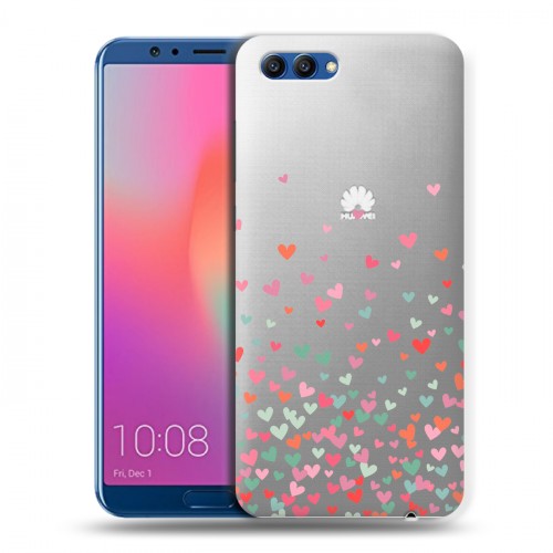 Полупрозрачный дизайнерский пластиковый чехол для Huawei Honor View 10 Прозрачные сердечки