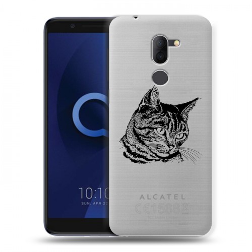 Полупрозрачный дизайнерский пластиковый чехол для Alcatel 3X Прозрачные кошки