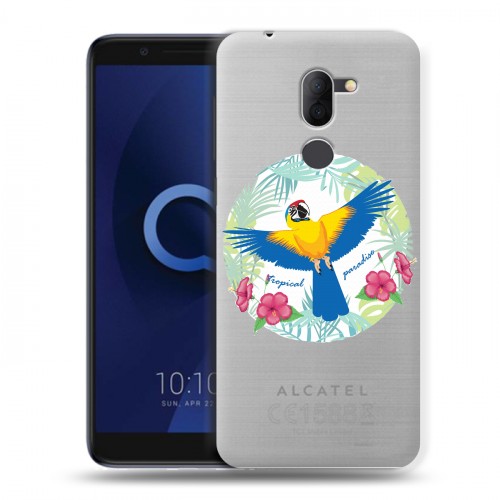 Полупрозрачный дизайнерский пластиковый чехол для Alcatel 3X Прозрачные попугаи