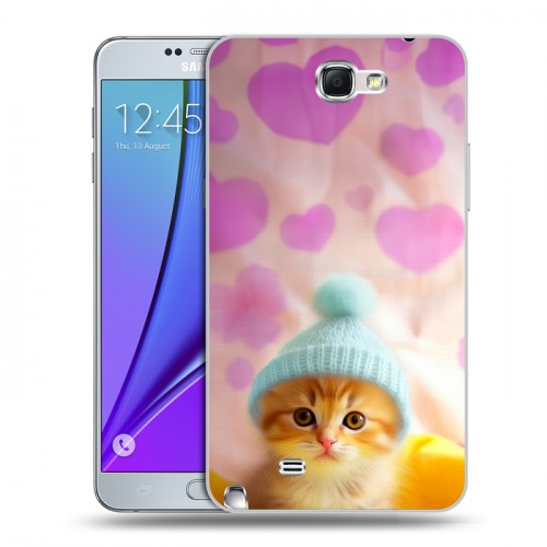 Дизайнерский пластиковый чехол для Samsung Galaxy Note 2 Котенок в шапке