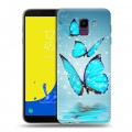 Дизайнерский пластиковый чехол для Samsung Galaxy J6 Бабочки голубые