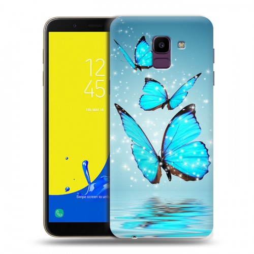 Дизайнерский пластиковый чехол для Samsung Galaxy J6 Бабочки голубые