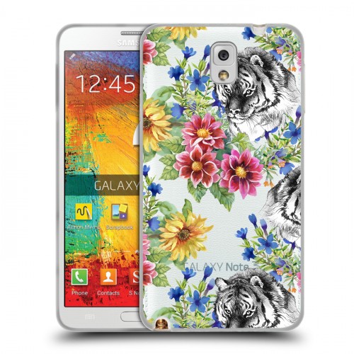 Полупрозрачный дизайнерский пластиковый чехол для Samsung Galaxy Note 3 Летние принты Тигр