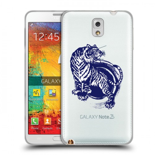Полупрозрачный дизайнерский пластиковый чехол для Samsung Galaxy Note 3 Прозрачные тигры
