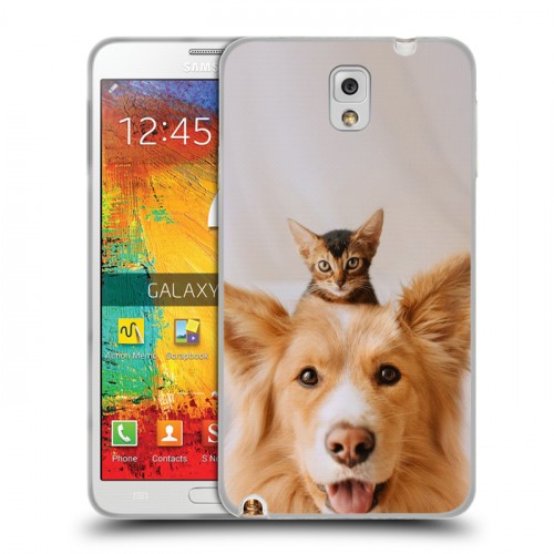 Дизайнерский пластиковый чехол для Samsung Galaxy Note 3 Собака и котенок