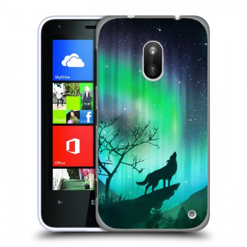 Дизайнерский пластиковый чехол для Nokia Lumia 620 Северное сияние и волк