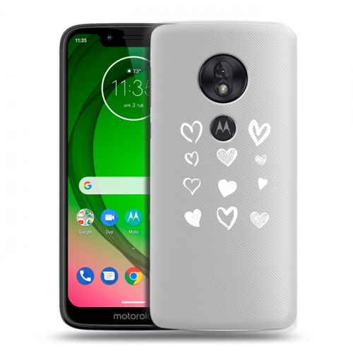 Полупрозрачный дизайнерский пластиковый чехол для Motorola Moto G7 Play Прозрачные сердечки