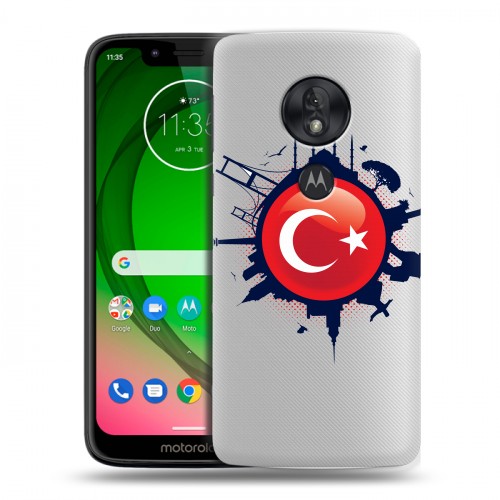Полупрозрачный дизайнерский пластиковый чехол для Motorola Moto G7 Play Флаг Турции