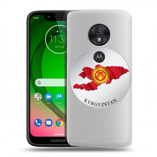 Полупрозрачный дизайнерский пластиковый чехол для Motorola Moto G7 Play флаг Киргизии