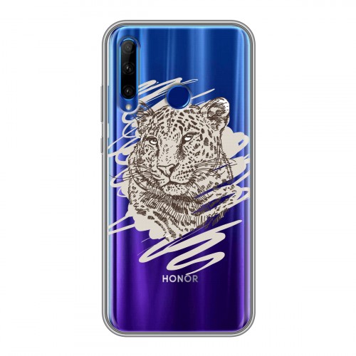 Дизайнерский силиконовый чехол для Huawei Honor 10i Прозрачные леопарды