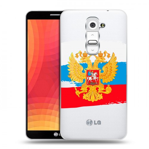 Полупрозрачный дизайнерский пластиковый чехол для LG Optimus G2 Российский флаг