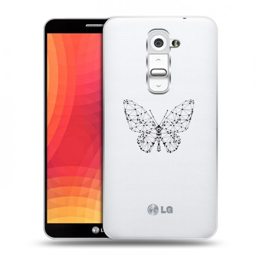 Полупрозрачный дизайнерский пластиковый чехол для LG Optimus G2 прозрачные Бабочки 