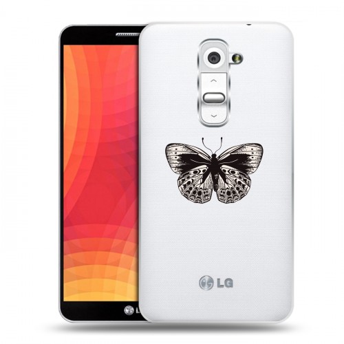 Полупрозрачный дизайнерский силиконовый чехол для LG Optimus G2 прозрачные Бабочки 