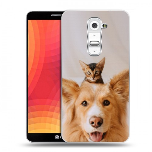 Дизайнерский пластиковый чехол для LG Optimus G2 Собака и котенок
