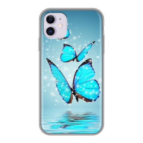Дизайнерский силиконовый чехол для Iphone 11 Бабочки голубые