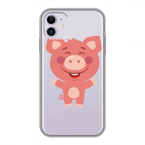 Полупрозрачный дизайнерский силиконовый чехол для Iphone 11 Прозрачные свинки