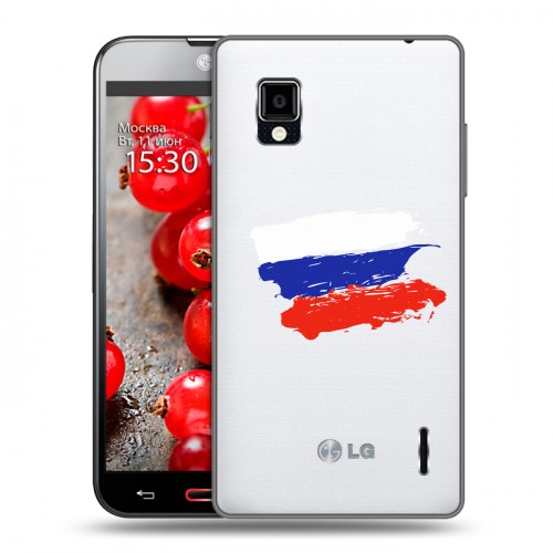 Полупрозрачный дизайнерский пластиковый чехол для LG Optimus G Российский флаг