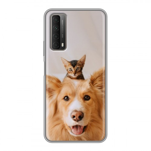 Дизайнерский силиконовый чехол для Huawei P Smart (2021) Собака и котенок