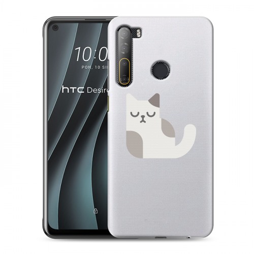 Полупрозрачный дизайнерский пластиковый чехол для HTC Desire 20 Pro Прозрачные кошки