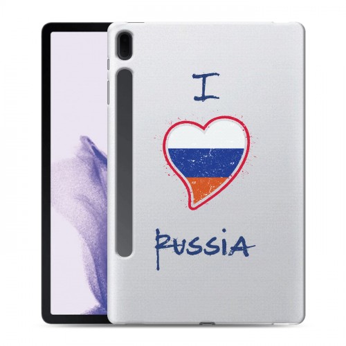 Полупрозрачный дизайнерский пластиковый чехол для Samsung Galaxy Tab S7 FE Российский флаг