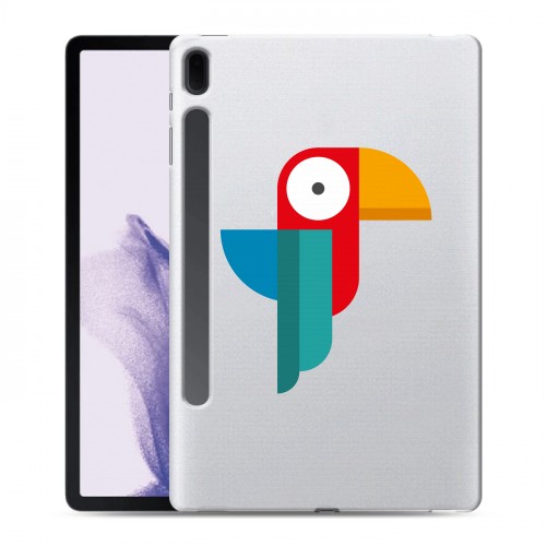 Полупрозрачный дизайнерский пластиковый чехол для Samsung Galaxy Tab S7 FE Прозрачные попугаи