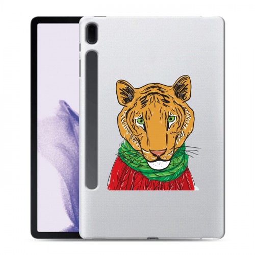 Полупрозрачный дизайнерский силиконовый чехол для Samsung Galaxy Tab S7 FE Прозрачные тигры