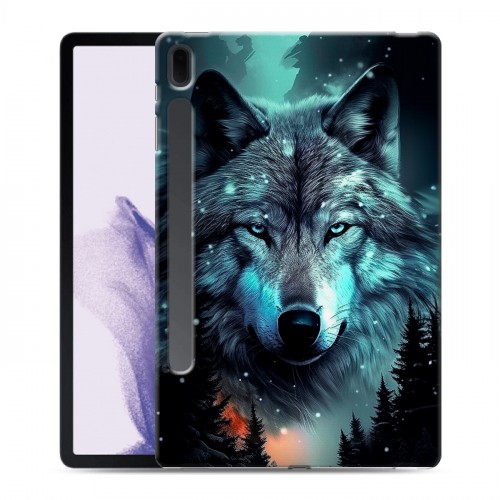 Дизайнерский силиконовый чехол для Samsung Galaxy Tab S7 FE Волк и луна