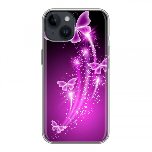 Дизайнерский пластиковый чехол для Iphone 14 Бабочки фиолетовые