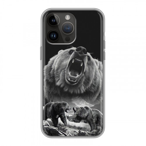 Дизайнерский силиконовый с усиленными углами чехол для Iphone 14 Pro Max Схватка медведей