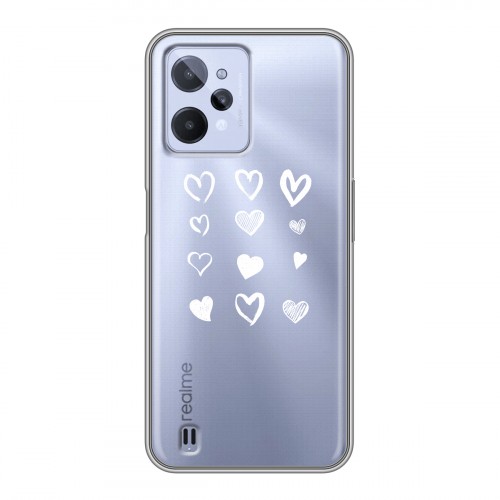 Полупрозрачный дизайнерский силиконовый чехол для Realme C31 Прозрачные сердечки