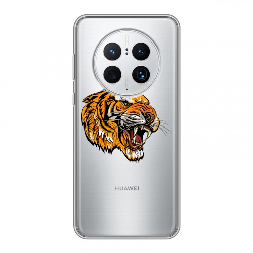 Полупрозрачный дизайнерский силиконовый чехол для Huawei Mate 50 Pro Прозрачный тигр