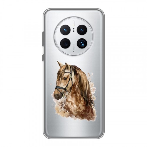 Полупрозрачный дизайнерский силиконовый с усиленными углами чехол для Huawei Mate 50 Pro Прозрачные лошади и единороги 