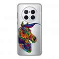 Полупрозрачный дизайнерский силиконовый чехол для Huawei Mate 50 Pro Прозрачные лошади и единороги 