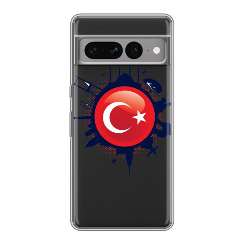 Полупрозрачный дизайнерский силиконовый с усиленными углами чехол для Google Pixel 7 Pro Флаг Турции