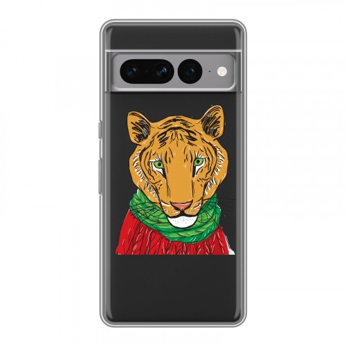 Полупрозрачный дизайнерский силиконовый с усиленными углами чехол для Google Pixel 7 Pro Прозрачные тигры