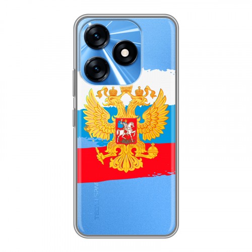 Полупрозрачный дизайнерский силиконовый с усиленными углами чехол для Tecno Spark 10 Российский флаг
