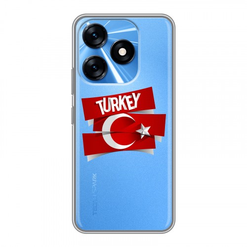 Полупрозрачный дизайнерский силиконовый с усиленными углами чехол для Tecno Spark 10 Флаг Турции