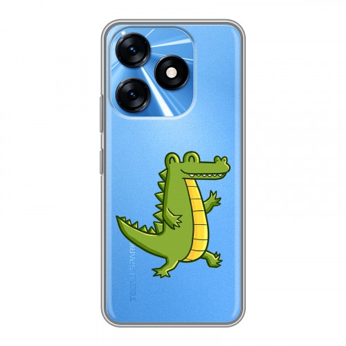 Полупрозрачный дизайнерский силиконовый с усиленными углами чехол для Tecno Spark 10 Прозрачные крокодилы