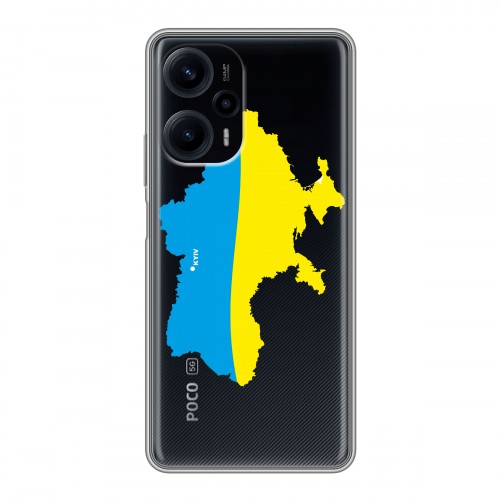 Полупрозрачный дизайнерский силиконовый с усиленными углами чехол для XIaomi Poco F5 Флаг Украины