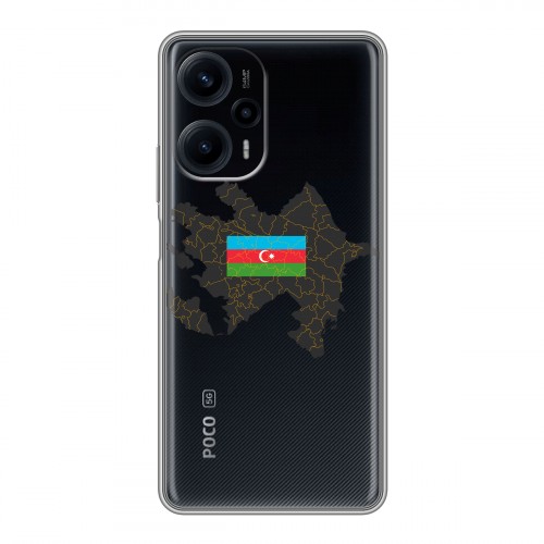 Полупрозрачный дизайнерский силиконовый с усиленными углами чехол для XIaomi Poco F5 Флаг Азербайджана