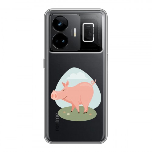 Полупрозрачный дизайнерский силиконовый чехол для Realme GT3 Прозрачные свинки