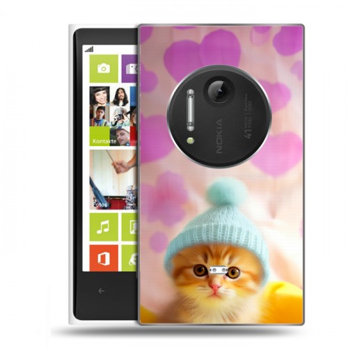 Дизайнерский пластиковый чехол для Nokia Lumia 1020 Котенок в шапке