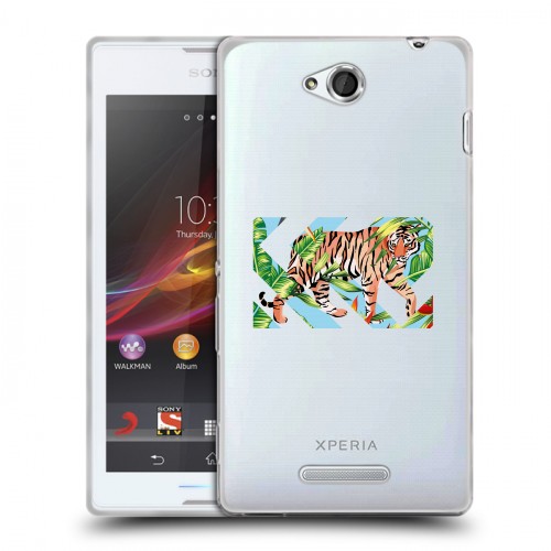 Полупрозрачный дизайнерский пластиковый чехол для Sony Xperia C Прозрачные тигры