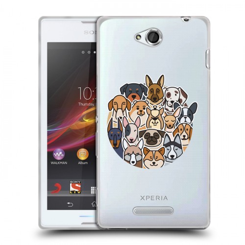 Полупрозрачный дизайнерский пластиковый чехол для Sony Xperia C Прозрачные собаки