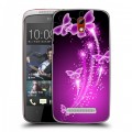 Дизайнерский пластиковый чехол для HTC Desire 500 Бабочки фиолетовые