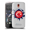 Полупрозрачный дизайнерский пластиковый чехол для HTC Desire 500 Флаг Турции